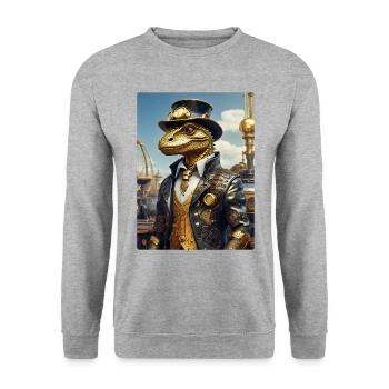 Steampunk Dino 1.12 - Unisex Sweatshirt - salt & pepper - Front - Alina (178cm) & Michal (187cm)