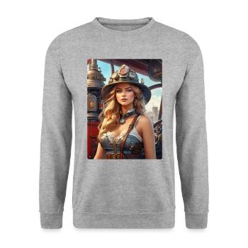 Femme pompier steampunk 1.3 - Sweat-shirt Unisexe - gris chiné - Devant - Alina (178cm) & Michal (187cm)
