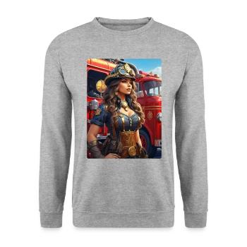 Steampunk Firefighter Woman 1.4 - Unisex Sweatshirt - salt & pepper - Front - Alina (178cm) & Michal (187cm)