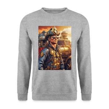 Steampunk Firefighter Man 1.2 - Unisex Pullover - Weißgrau meliert - Vorne - Alina (178cm) & Michal (187cm)