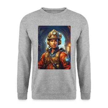 Homme pompier steampunk 1.1 - Sweat-shirt Unisexe - gris chiné - Devant - Alina (178cm) & Michal (187cm)