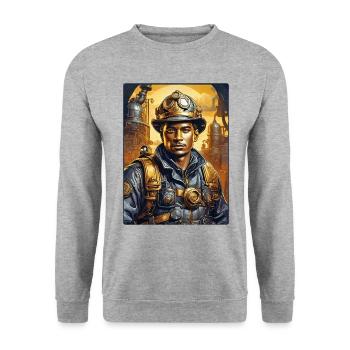 Homme pompier steampunk 1.12 - Sweat-shirt Unisexe - gris chiné - Devant - Alina (178cm) & Michal (187cm)