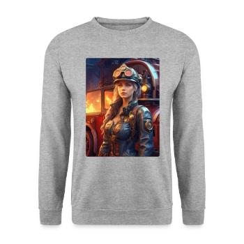 Steampunk Firefighter Woman 1.9 - Unisex Sweatshirt - salt & pepper - Front - Alina (178cm) & Michal (187cm)