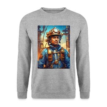 Steampunk Firefighter Man 1.5 - Unisex Pullover - Weißgrau meliert - Vorne - Alina (178cm) & Michal (187cm)