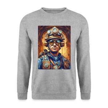 Steampunk Firefighter Man 1.10 - Unisex Sweatshirt - salt & pepper - Front - Alina (178cm) & Michal (187cm)