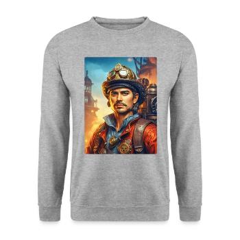 Steampunk Firefighter Man 1.19 - Unisex Sweatshirt - salt & pepper - Front - Alina (178cm) & Michal (187cm)
