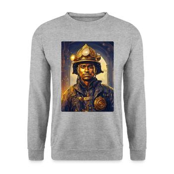Steampunk Firefighter Man 1.30 - Unisex Sweatshirt - salt & pepper - Front - Alina (178cm) & Michal (187cm)