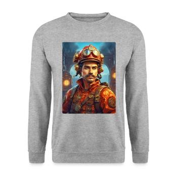 Steampunk Firefighter Man 1.32 - Unisex Pullover - Weißgrau meliert - Vorne - Alina (178cm) & Michal (187cm)