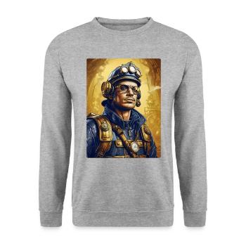 Steampunk Firefighter Man 1.14 - Unisex Sweatshirt - salt & pepper - Front - Alina (178cm) & Michal (187cm)