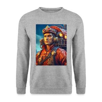 Steampunk Firefighter Man 1.15 - Unisex Pullover - Weißgrau meliert - Vorne - Alina (178cm) & Michal (187cm)