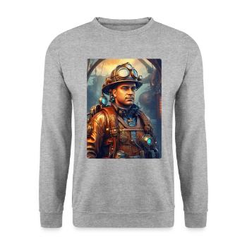 Steampunk Firefighter Man 1.16 - Unisex Pullover - Weißgrau meliert - Vorne - Alina (178cm) & Michal (187cm)