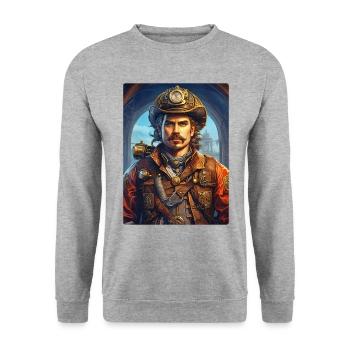 Steampunk Firefighter Man 1.22 - Unisex Sweatshirt - salt & pepper - Front - Alina (178cm) & Michal (187cm)