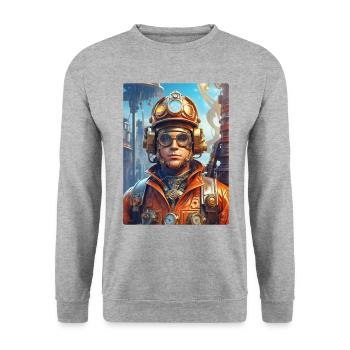 Steampunk Firefighter Man 1.26 - Unisex Pullover - Weißgrau meliert - Vorne - Alina (178cm) & Michal (187cm)