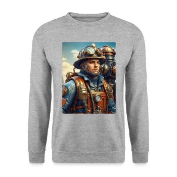 Steampunk Firefighter Man 1.35 - Unisex Sweatshirt - salt & pepper - Front - Alina (178cm) & Michal (187cm)