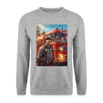 Steampunk Firefighter Man 1.40 - Unisex Sweatshirt - salt & pepper - Front - Alina (178cm) & Michal (187cm)