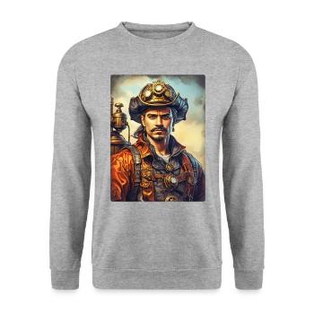 Homme pompier steampunk 1.38 - Sweat-shirt Unisexe - gris chiné - Devant - Alina (178cm) & Michal (187cm)