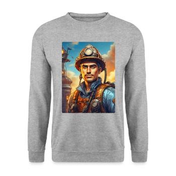 Steampunk Firefighter Man 1.39 - Unisex Sweatshirt - salt & pepper - Front - Alina (178cm) & Michal (187cm)
