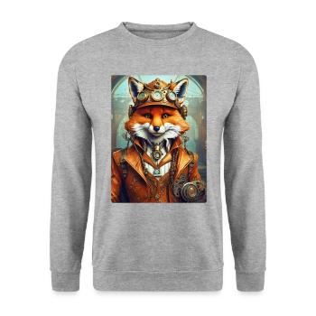 Steampunk pompier renard 1.1 - Sweat-shirt Unisexe - gris chiné - Devant - Alina (178cm) & Michal (187cm)