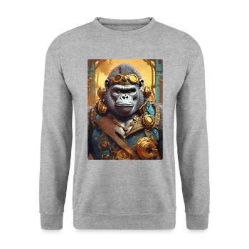 Gorille steampunk 1.11 - Sweat-shirt Unisexe - gris chiné - Devant - Alina (178cm) & Michal (187cm)