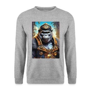 Gorille Steampunk 1.17 - Sweat-shirt Unisexe - gris chiné - Devant - Alina (178cm) & Michal (187cm)
