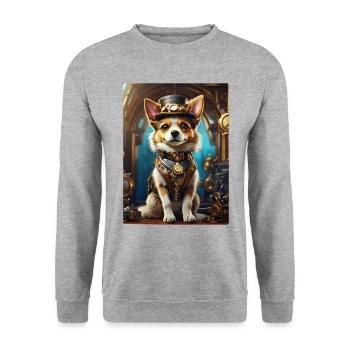Steampunk Hund 1.14 - Unisex Pullover - Weißgrau meliert - Vorne - Alina (178cm) & Michal (187cm)
