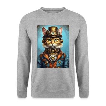Steampunk Katze 1.6 - Unisex Pullover - Weißgrau meliert - Vorne - Alina (178cm) & Michal (187cm)