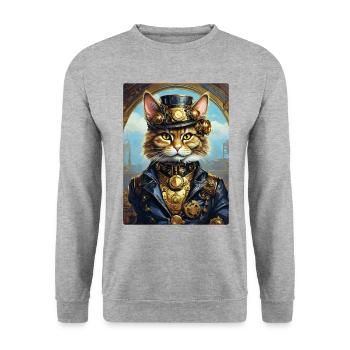 Chat steampunk 1.11 - Sweat-shirt Unisexe - gris chiné - Devant - Alina (178cm) & Michal (187cm)