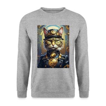 Steampunk Katze 1.8 - Unisex Pullover - Weißgrau meliert - Vorne - Alina (178cm) & Michal (187cm)