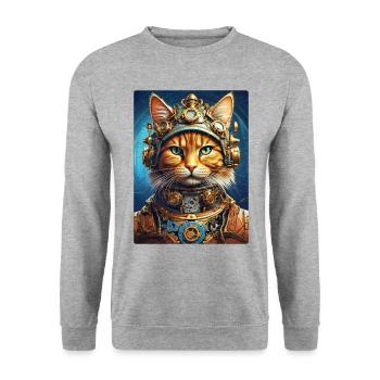 Steampunk Katze 1.13 - Unisex Pullover - Weißgrau meliert - Vorne - Alina (178cm) & Michal (187cm)