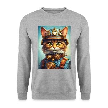 Steampunk Cat 1.15 - Unisex Sweatshirt - salt & pepper - Front - Alina (178cm) & Michal (187cm)