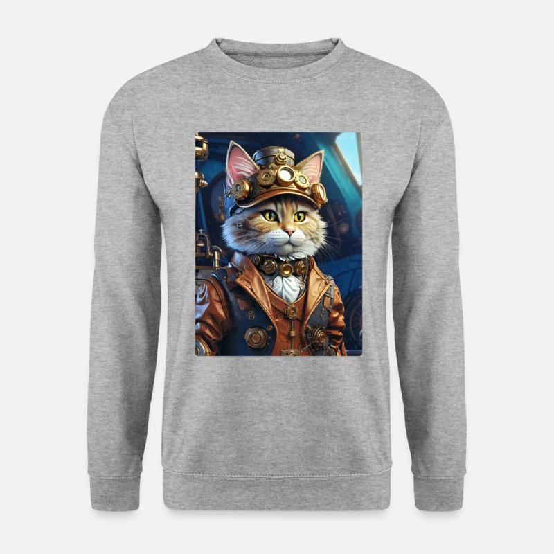 Steampunk Katze 1.14 - Unisex Pullover - Weißgrau meliert