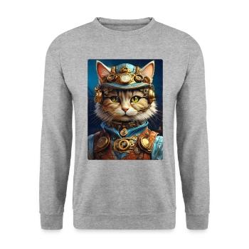 Steampunk Cat 1.10 - Unisex Sweatshirt - salt & pepper - Front - Alina (178cm) & Michal (187cm)