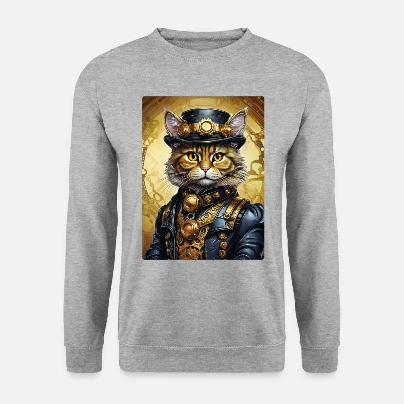 Steampunk Katze 1.17 - Unisex Pullover - Weißgrau meliert