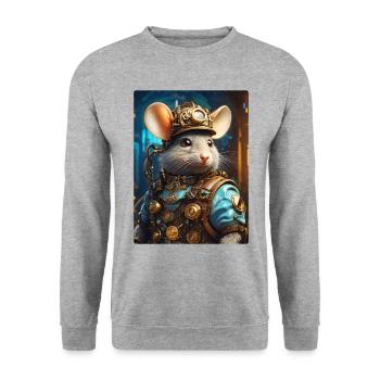 Steampunk Ratte 1.8 - Unisex Pullover - Weißgrau meliert - Vorne - Alina (178cm) & Michal (187cm)