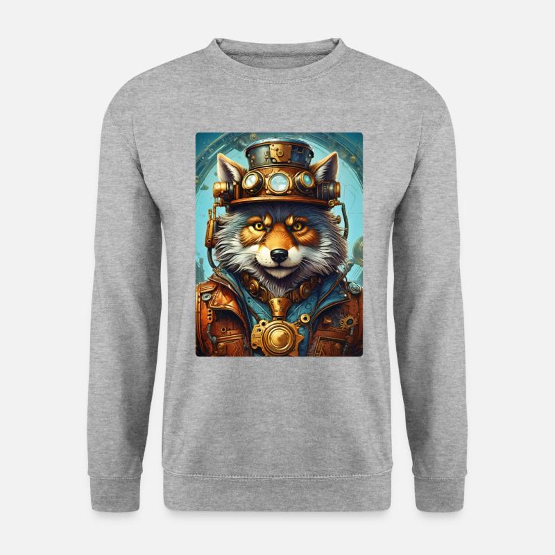 Steampunk Wolf 1.17 - Unisex Pullover - Weißgrau meliert