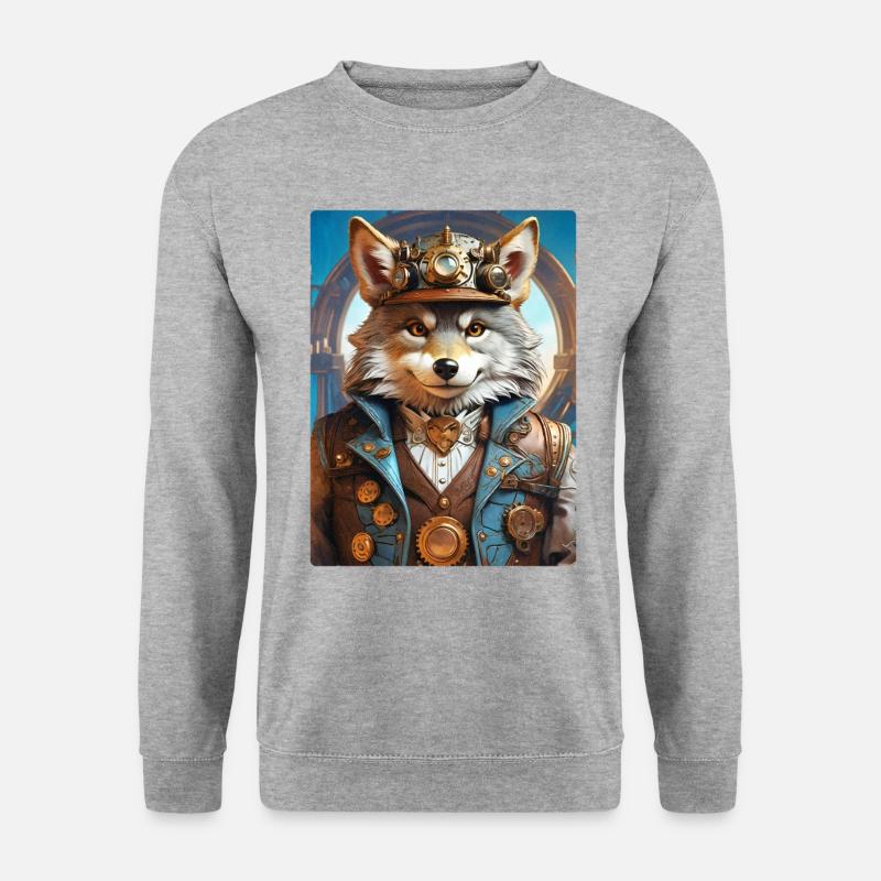 Steampunk Wolf 1.2 - Unisex Pullover - Weißgrau meliert