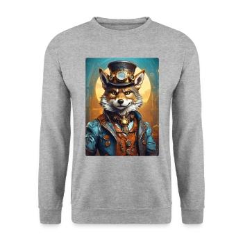 Steampunk Wolf 1.16 - Unisex Pullover - Weißgrau meliert - Vorne - Alina (178cm) & Michal (187cm)