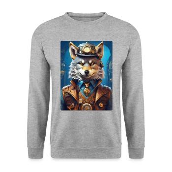 Steampunk Wolf 1.12 - Unisex Pullover - Weißgrau meliert - Vorne - Alina (178cm) & Michal (187cm)