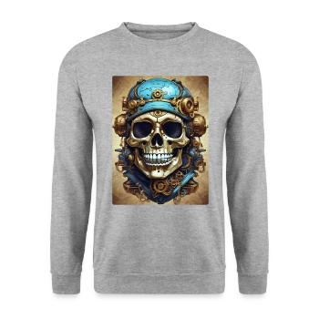 Steampunk Skull 1.7 - Unisex Pullover - Weißgrau meliert - Vorne - Alina (178cm) & Michal (187cm)