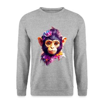 Affe Monkey V1 24 06 - Unisex Pullover - Weißgrau meliert - Vorne - Alina (178cm) & Michal (187cm)