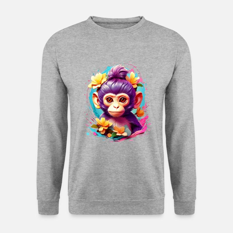 Affe Monkey V1 24 01 - Unisex Pullover - Weißgrau meliert