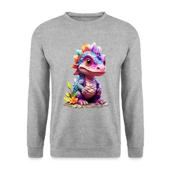 Dino Dinosaure V1 24 06 - Sweat-shirt Unisexe - gris chiné - Devant - Alina (178cm) & Michal (187cm)