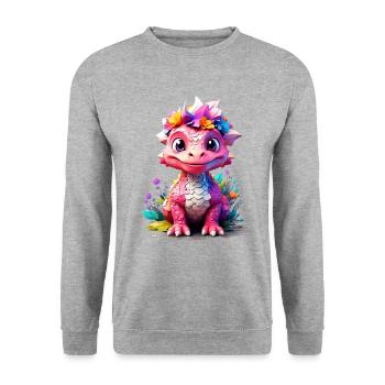 Dino Dinosaurier V1 24 09 - Unisex Pullover - Weißgrau meliert - Vorne - Alina (178cm) & Michal (187cm)