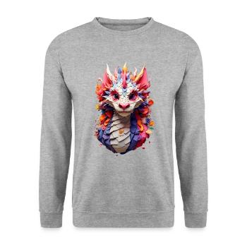 Drache Dragon V1 24 01 - Unisex Pullover - Weißgrau meliert - Vorne - Alina (178cm) & Michal (187cm)