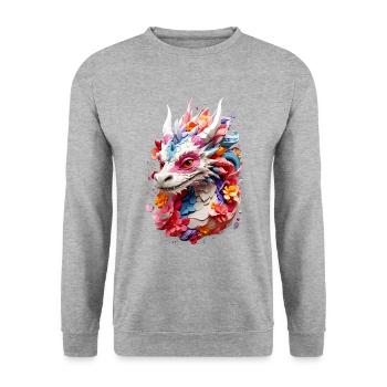 Drache Dragon V1 24 03 - Unisex Pullover - Weißgrau meliert - Vorne - Alina (178cm) & Michal (187cm)