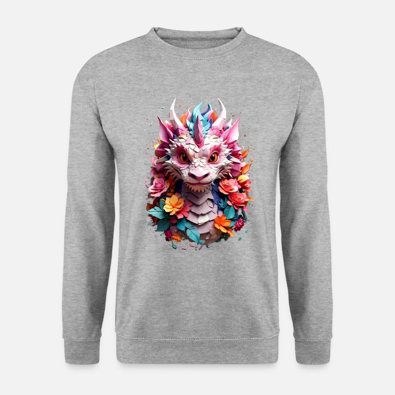 Drache Dragon V1 24 09 - Unisex Pullover - Weißgrau meliert