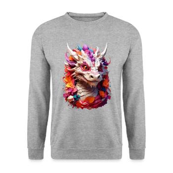 Drache Dragon V1 24 04 - Unisex Pullover - Weißgrau meliert - Vorne - Alina (178cm) & Michal (187cm)