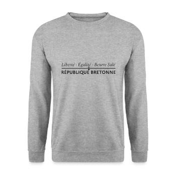 Liberté Egalité et Beurre Salé République Bretonne - Sweat-shirt Unisexe - gris chiné - Devant - Alina (178cm) & Michal (187cm)