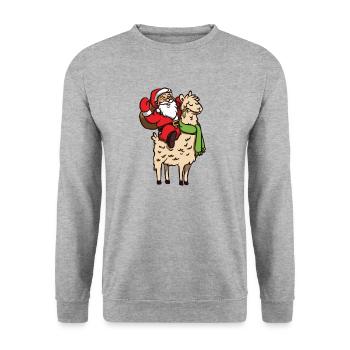 Lama Alpaka Weihnachtsmann Comic Lustiges Geschenk - Unisex Pullover - Weißgrau meliert - Vorne - Alina (178cm) & Michal (187cm)