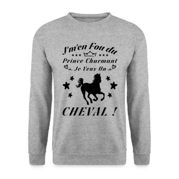 I don't give a damn about Prince Charming, I want a horse - Unisex Sweatshirt - salt & pepper - Front - Alina (178cm) & Michal (187cm)